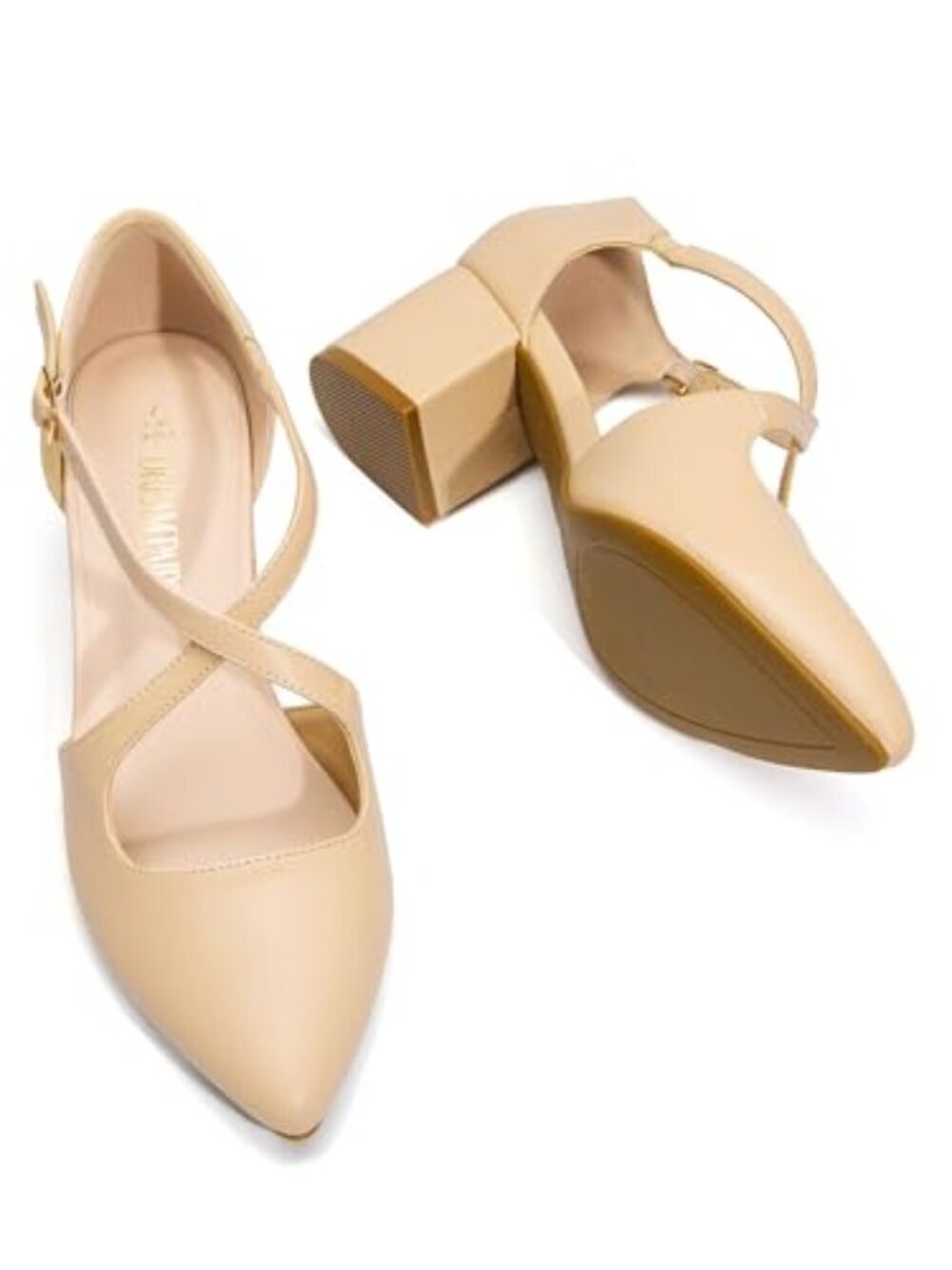 🆕 Women's Closed Pointed Toe Heels Dress Shoes Chunky Cross Strap Block Pumps